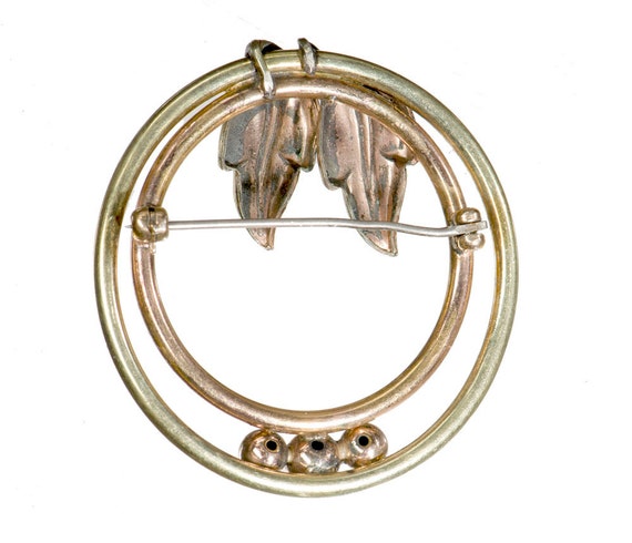Retro rose and yellow gold filled circle brooch - image 2