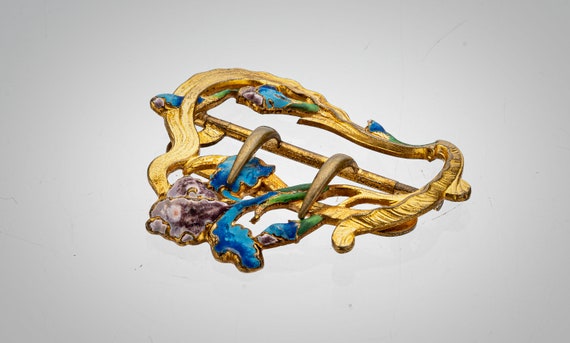 Art Nouveau  enameled floral gilt brass sash buck… - image 2