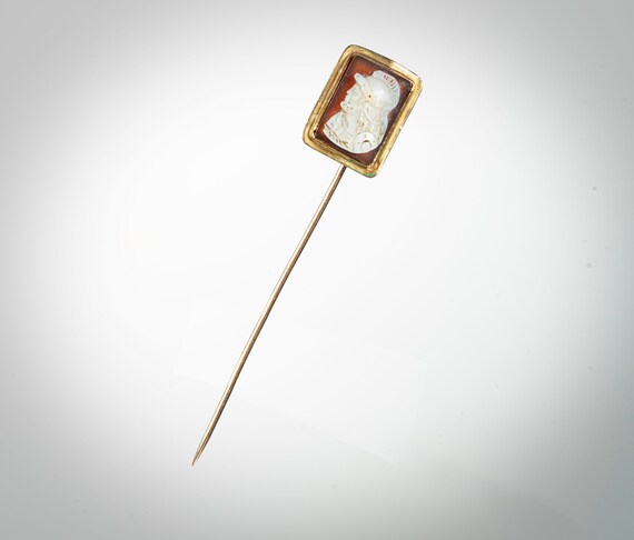 Victorian 10k hardstone cameo stick pin - image 2