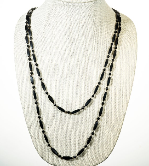 56" Victorian mourning beads necklace - image 1