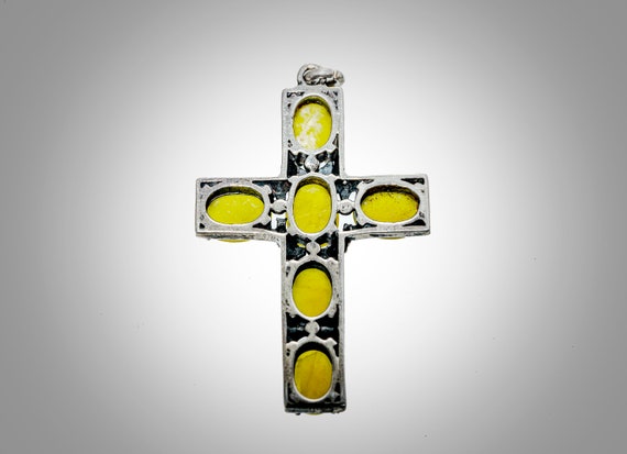 sterling silver cross with yellow cabochons - image 4