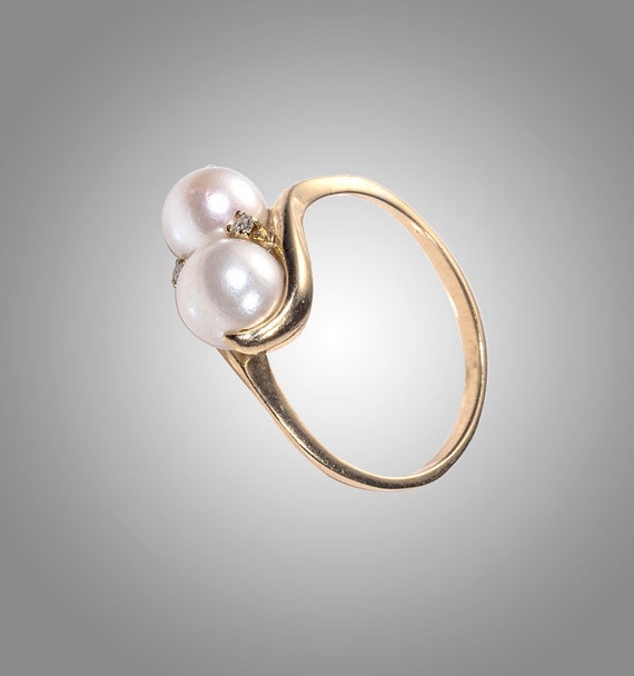 14k Diamonds pearls mid century ring - image 1