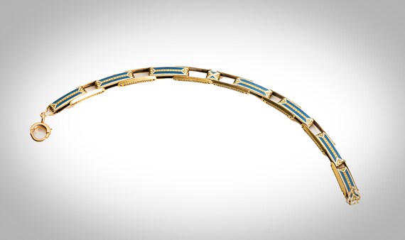 14k yellow w/blue enamel Edwardian bracelet - image 2