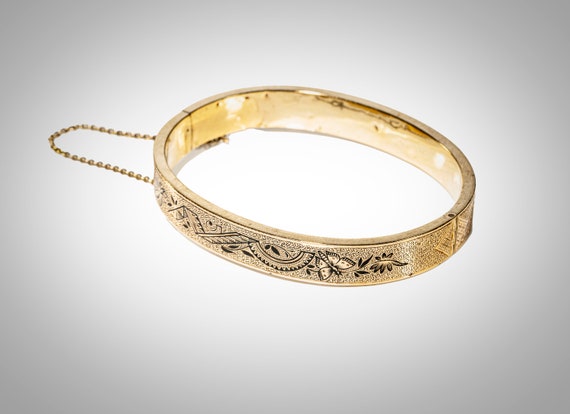 Victorian 14k black enameled design bangle bracel… - image 2