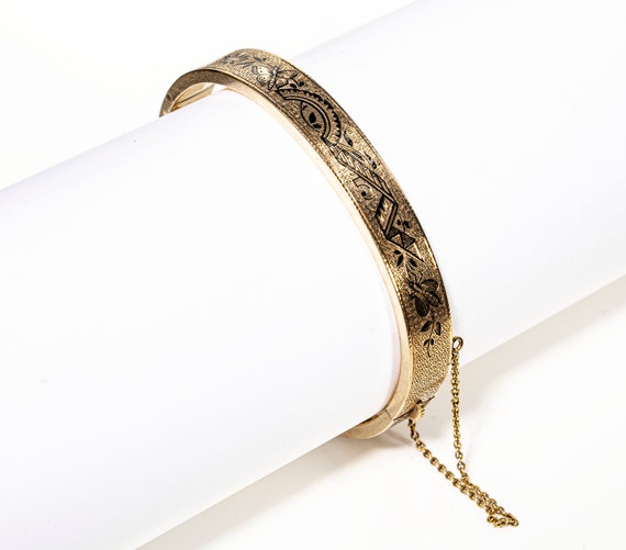 Victorian 14k black enameled design bangle bracel… - image 6