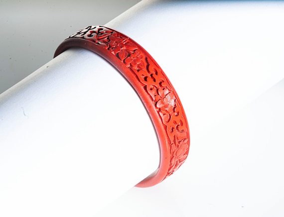 carved cinnabar lacquer bangle bracelet