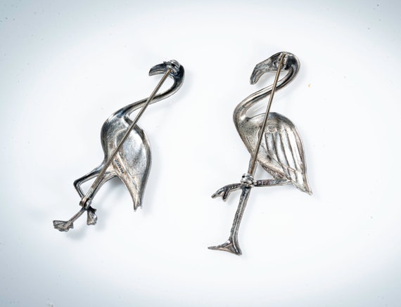 pair sterling flamingo brooches - image 3