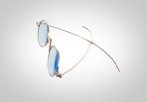 Antique 10k solid gold blue lens eyeglasses spect… - image 3