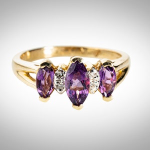 14k amethyst marquis cut and diamonds ring