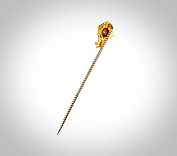 Art Deco 14k yellow gold red tourmaline stick pin… - image 4