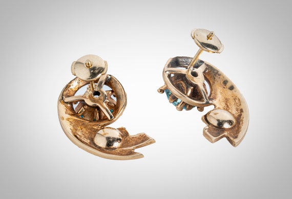 14k & blue zircon midcentury Retro earrings - image 3
