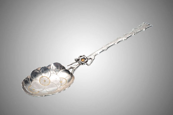 Japanese 950 silver with gold naturalistic spoon Meiji