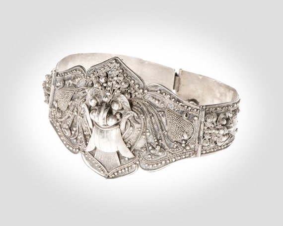 Silver Bali Rangda hinged bracelet hand made fine… - image 1