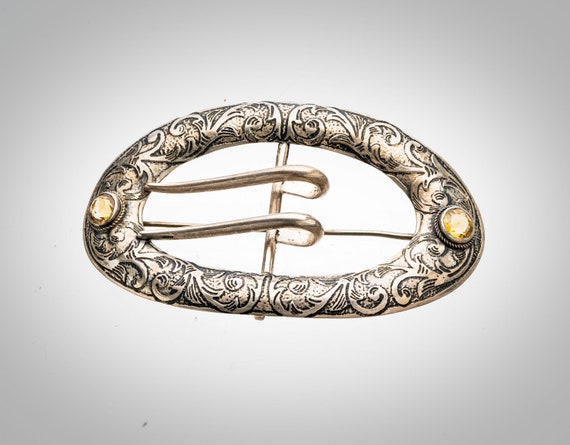 large sterling and citrine stones sash buckle for… - image 1