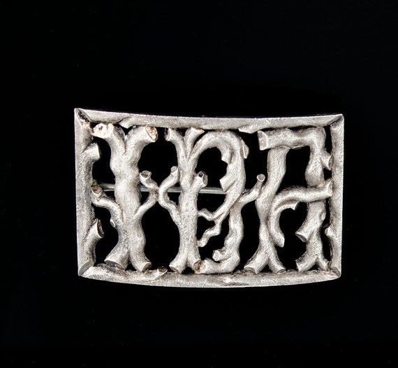 Large sterling rustic twig Adirondacs brooch I D A - image 1