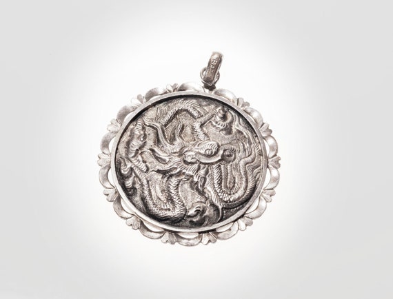sterling pendant Chinese dragon & lettering - image 1
