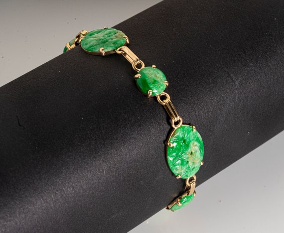 14k green jade links bracelet - image 1