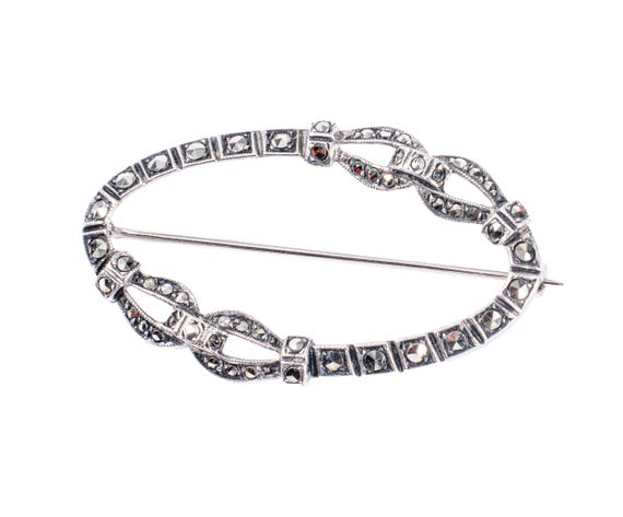 Wachenheimer sterling marcasite oval brooch - image 1