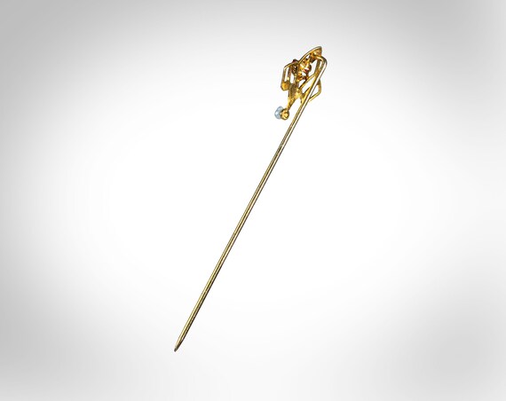 Art Deco 14k yellow gold paste & pearl  stick pin… - image 4