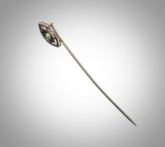 Art Deco 14k white and yellow stick pin with yell… - image 3