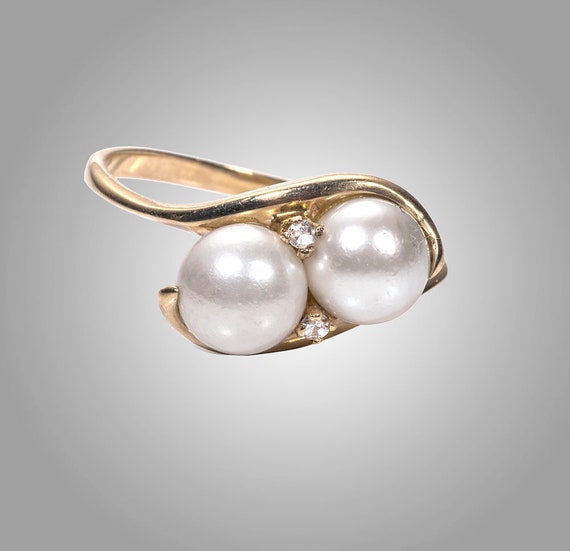 14k Diamonds pearls mid century ring - image 2