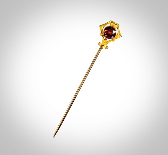 Art Deco 14k yellow gold red tourmaline stick pin… - image 2