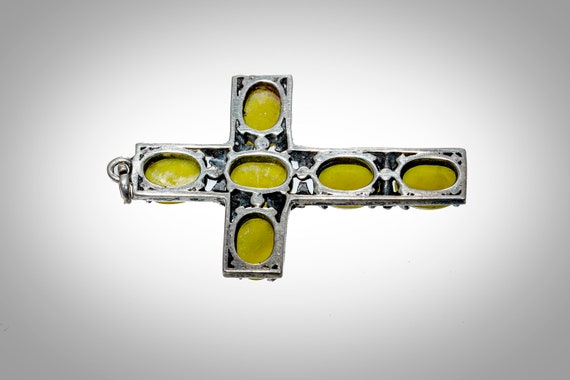 sterling silver cross with yellow cabochons - image 3