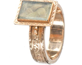 Victorian 14k Gold Hair Memento Ring - Civil War Era