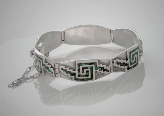 Miguel Melendez sterling Mexico bracelet with inla