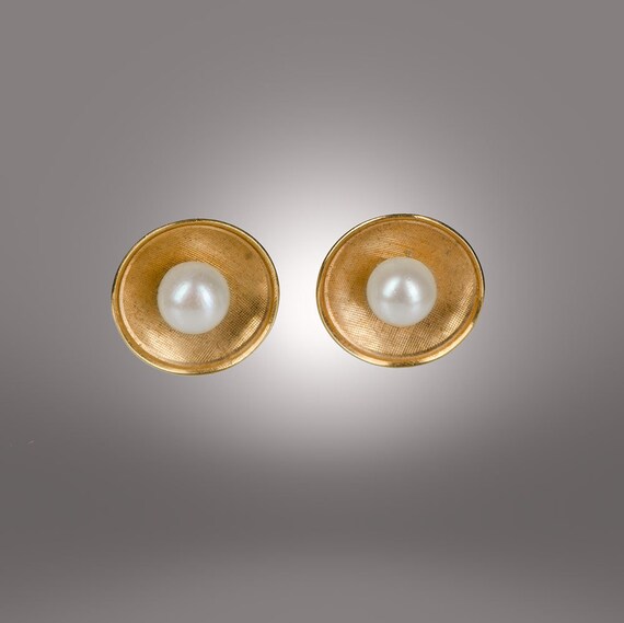 14k and pearl clip earrings mid century modern de… - image 3