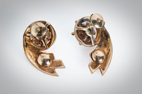 14k & blue zircon midcentury Retro earrings - image 4