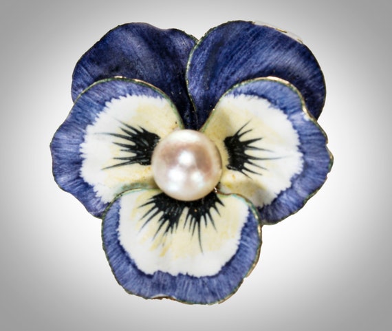 14k purple & white enameled pansy brooch/pendant w