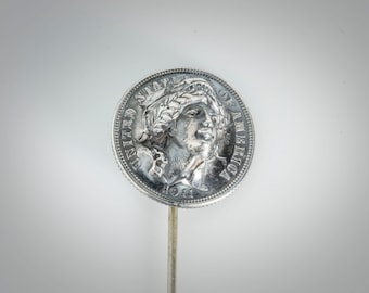 silver pop out lady liberty Barber dime stick pin