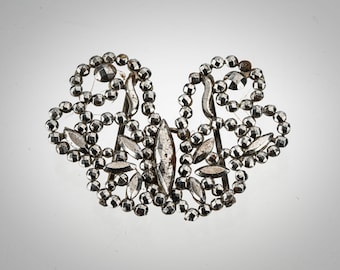 Two (2) Victorian Cut Steel BELT BUCKLES Slides Faceted 
