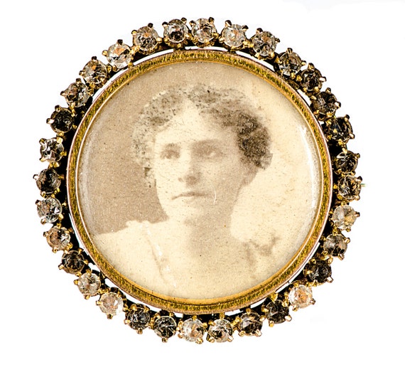 14k Edwardian photo brooch with paste stones - image 1