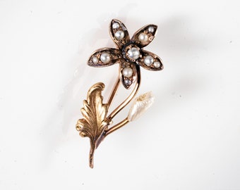 14k art nouveau pearls floral brooch