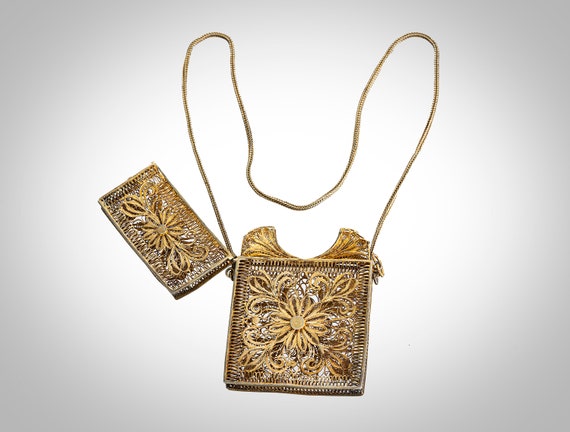 Chinese gilt silver filigree calling card case wi… - image 3