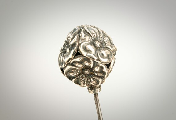 flower panels sterling hat pin 7" - image 1