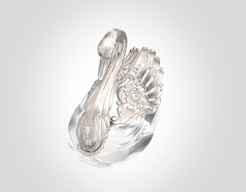 Sterling /& cut glass swan with articulated wings double well salt cellar