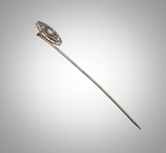 Art Deco 14k white and yellow stick pin with yell… - image 7