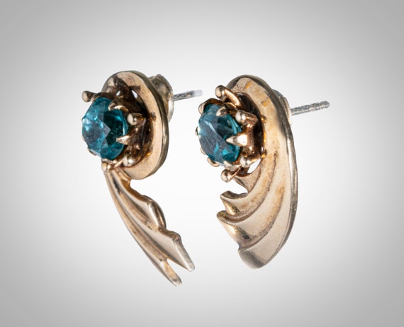 14k & blue zircon midcentury Retro earrings - image 2