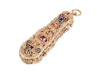 14k violin in articulated case pendant ruby sapphire emerald