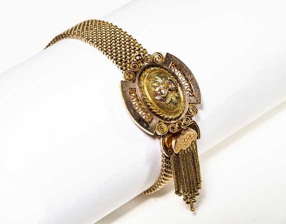 Victorian 14k yellow & rose gold tassel sliding br