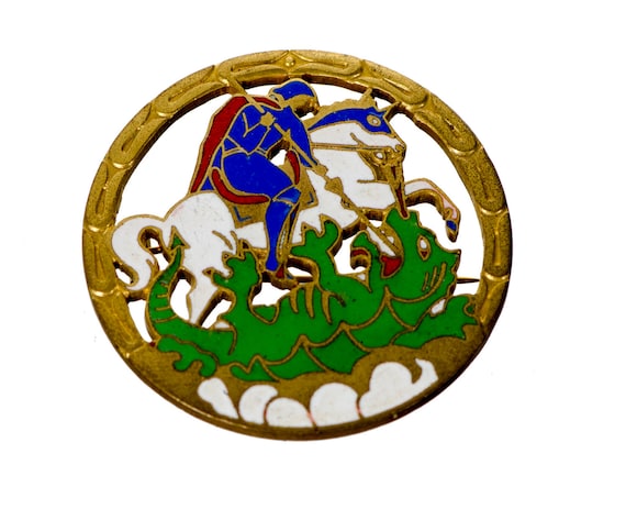 George slaying the dragon enameled brooch Arts & … - image 1