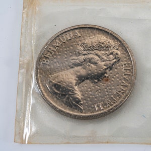 Pu&ograve; includere: Una moneta d'argento con un ritratto della regina Elisabetta II e il testo "BERMUDA" sul dritto.