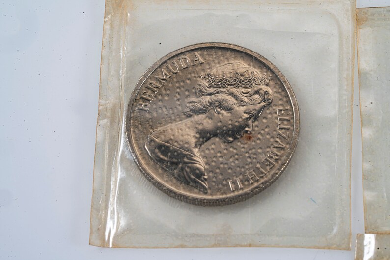 Pu&ograve; includere: Una moneta d'argento con un ritratto della regina Elisabetta II e il testo "BERMUDA" sul dritto.