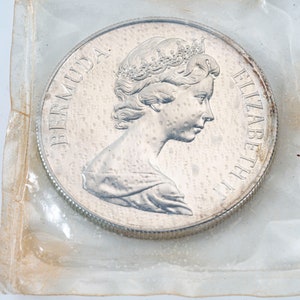 Pu&ograve; includere: Una moneta d'argento con un ritratto della regina Elisabetta II e il testo "BERMUDA ELIZABETH II" attorno al bordo.