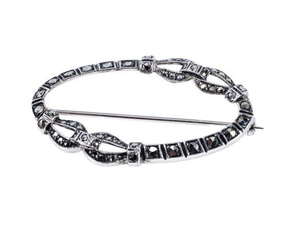 Wachenheimer sterling marcasite oval brooch - image 5