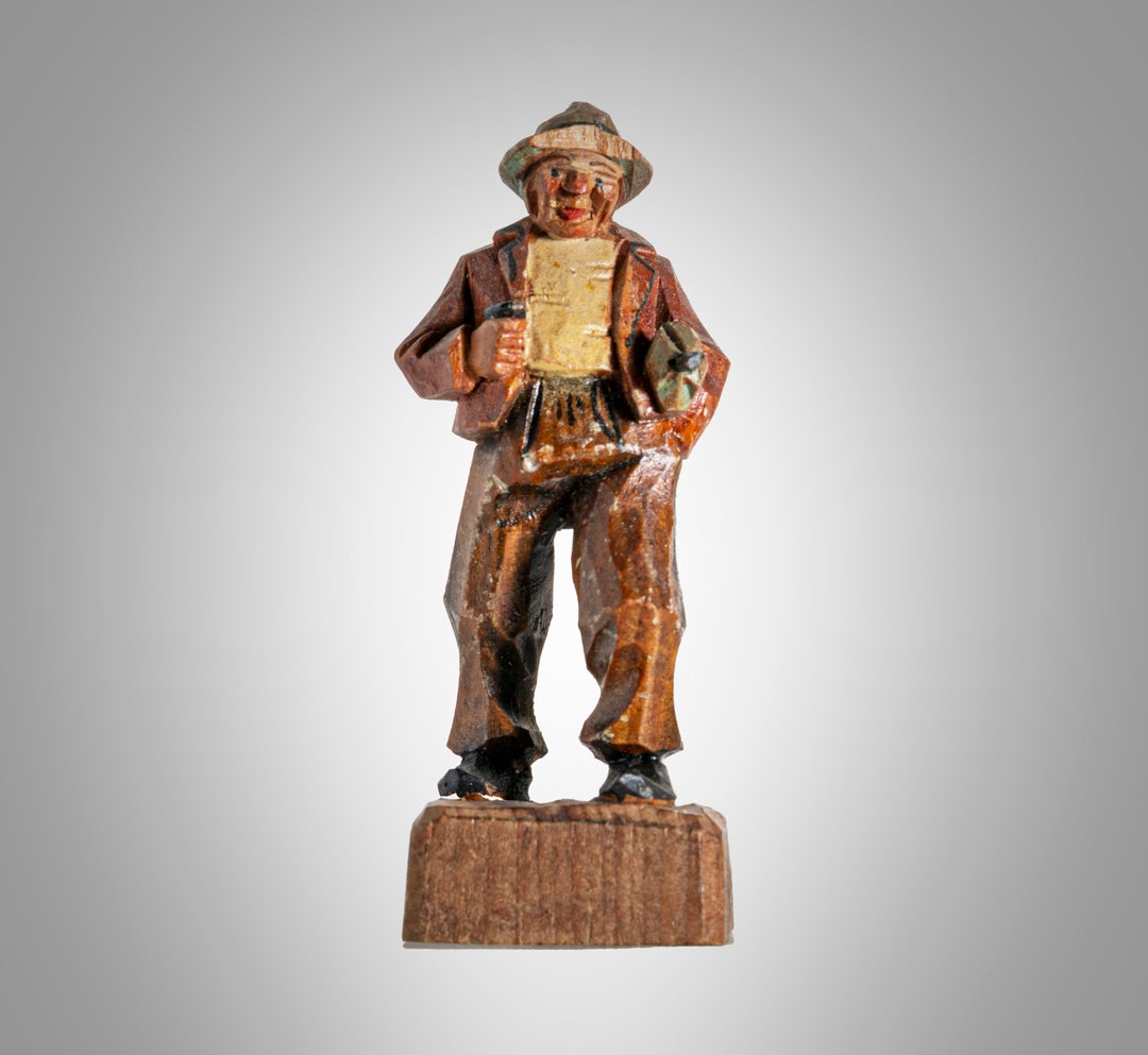 Anri Italian Hand Carved Wood Figurine Man W/umbrella 2 7/8" - Etsy