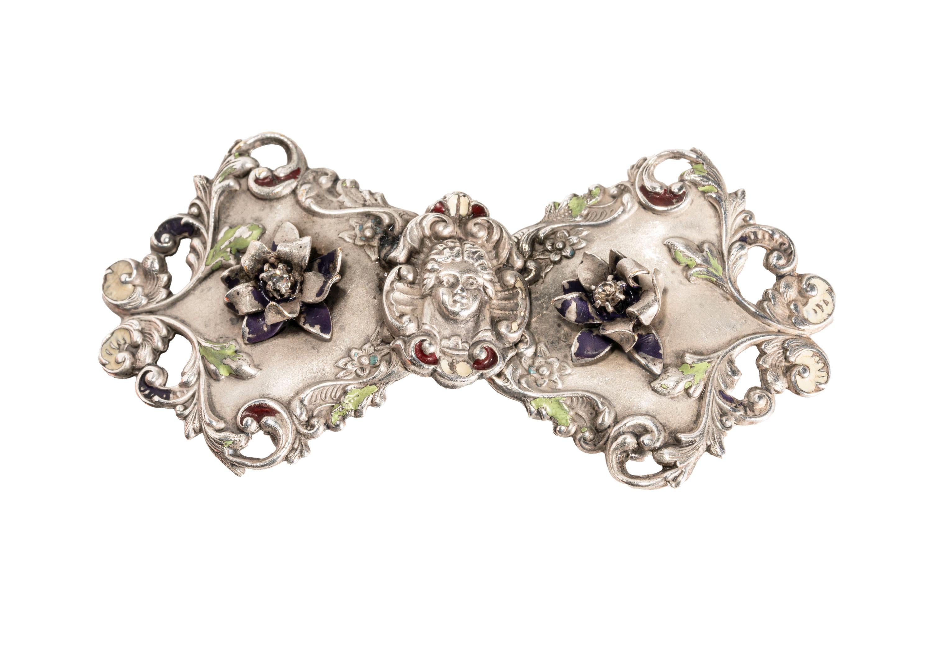 Victorian 2 Part Ladies Face & Paste Design Sterling Sash  display picture 3